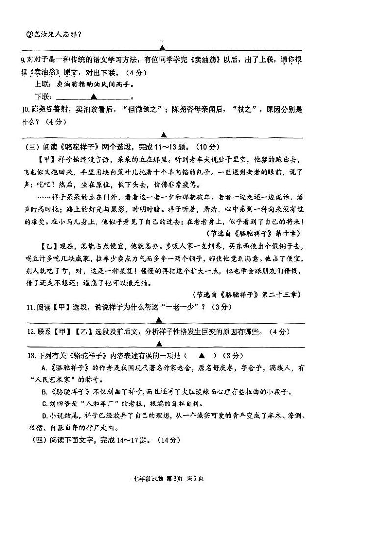 江苏省淮安市淮阴区2022-2023学年七年级下学期期中调研测试语文试题03