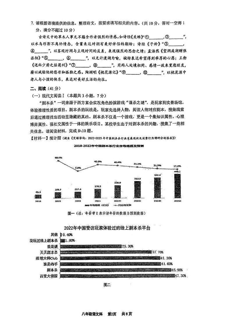 广西壮族自治区南宁市西乡塘区广西大学附属中学2022-2023学年八年级下学期4月期中语文试题第2页