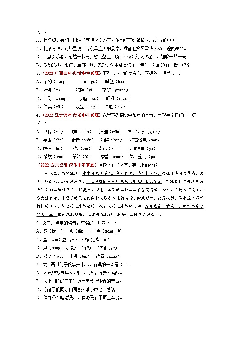 押题卷（一）字音字形-备战2023年中考语文临考题号押题（全国通用）03