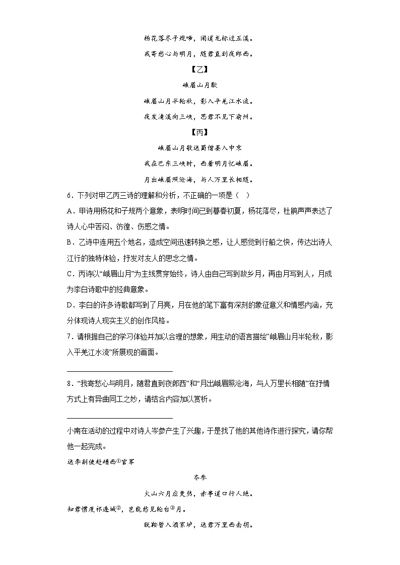 诗歌鉴赏-2023年中考语文三轮冲刺情景试题（原卷版）第3页