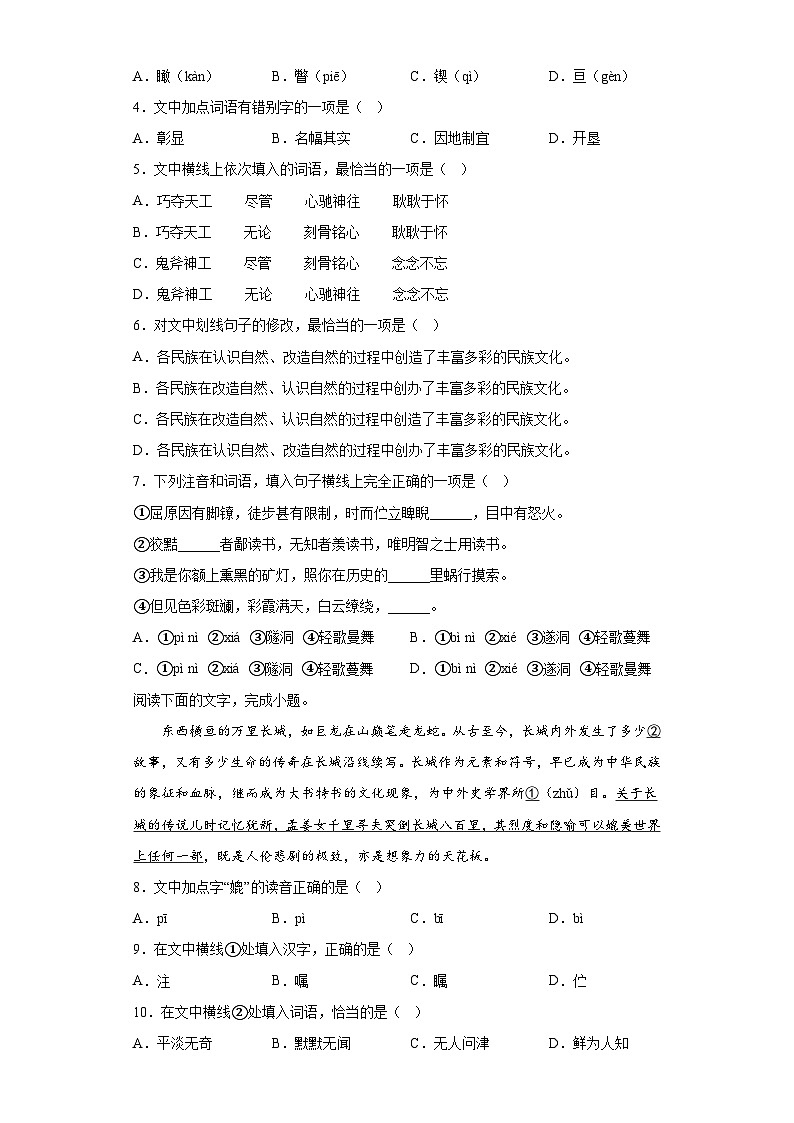 字音字形-2023年中考语文三轮冲刺情景试题02