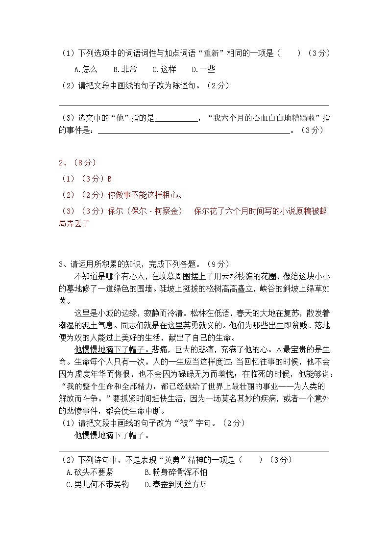 八下语文名著阅读《钢铁是怎样炼成的》精选题含答案02