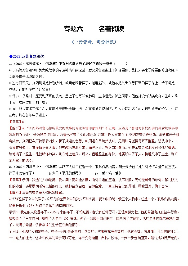 专题六     名著阅读（讲练综合）（解析版）第1页