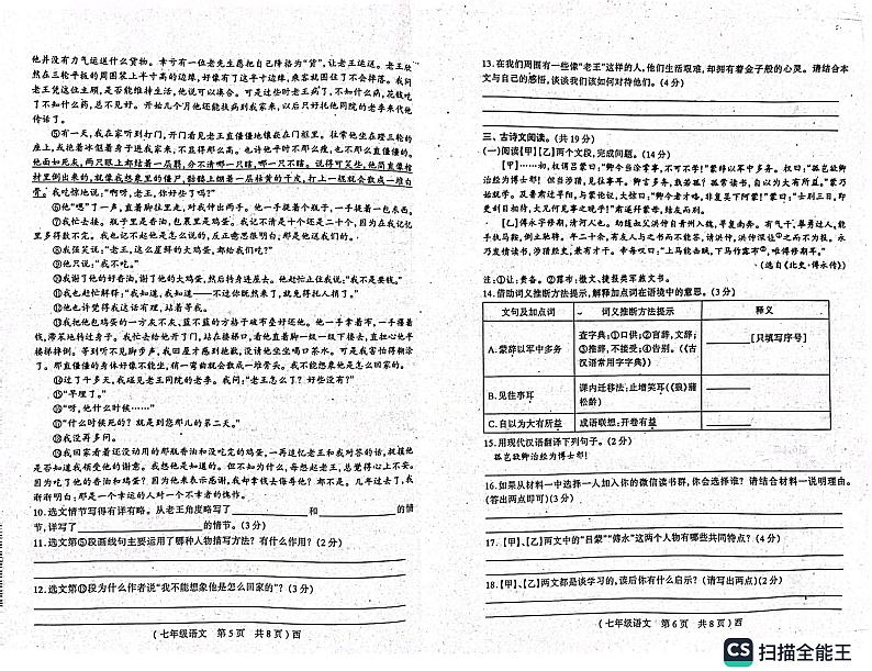 河南省驻马店西平县2022-2023学年七年级下学期期中语文试题第3页