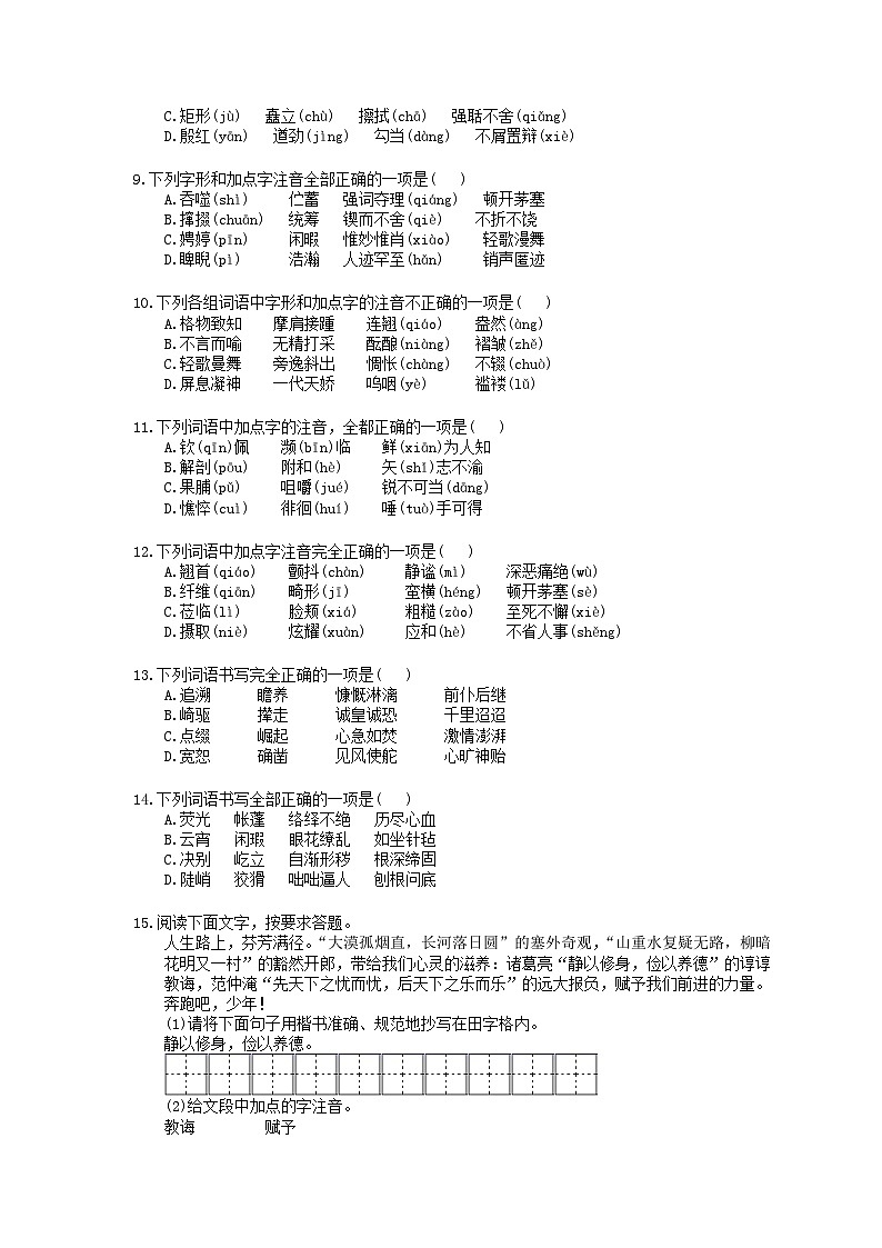 中考语文二轮复习强化练习《字音字形》（含详解）第2页