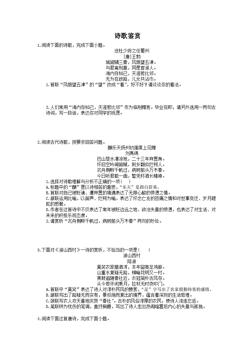 中考语文三轮冲刺课时练习《诗歌鉴赏》（含详解）第1页
