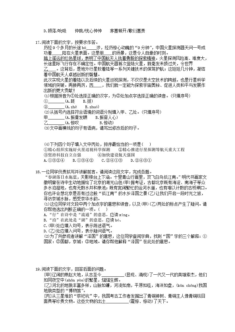 中考语文三轮冲刺课时练习《字音》（含详解）03