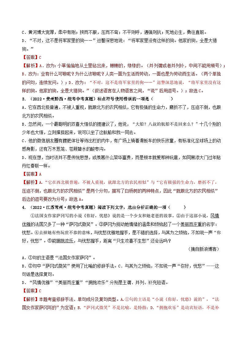 查补易混易错点03 标点与修辞-【查漏补缺】2023年中考语文三轮冲刺过关 试卷02