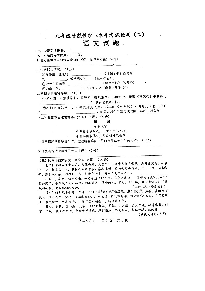 2023年山东省菏泽市牡丹区中考二模语文试题01