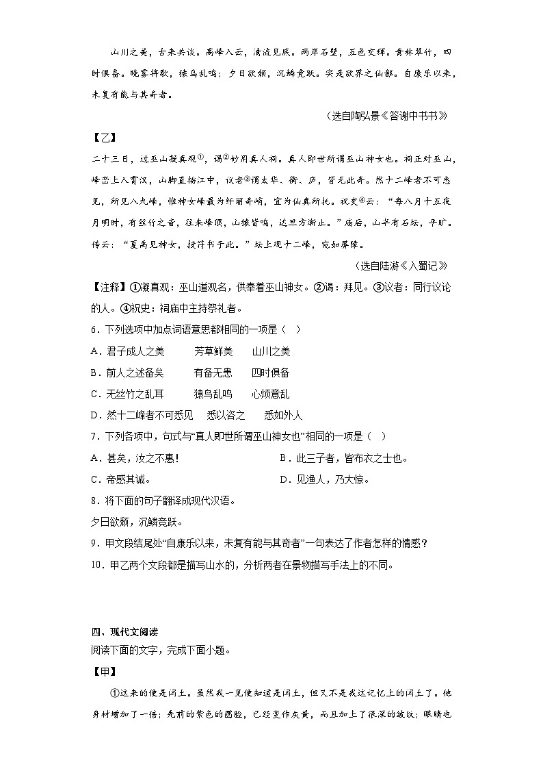 2023年山东省菏泽市单县中考一模语文试题（含解析）02