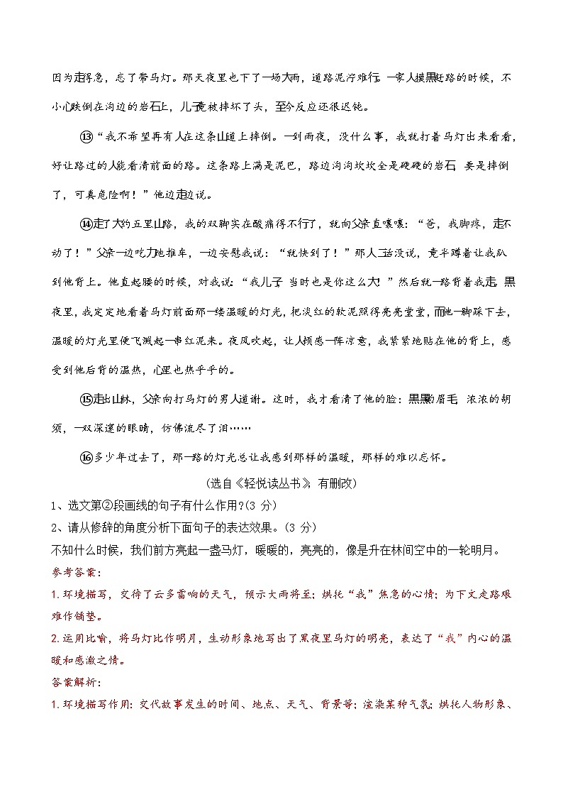 重难点11：小说句子赏析-备战中考语文重难点专练（全国通用）02