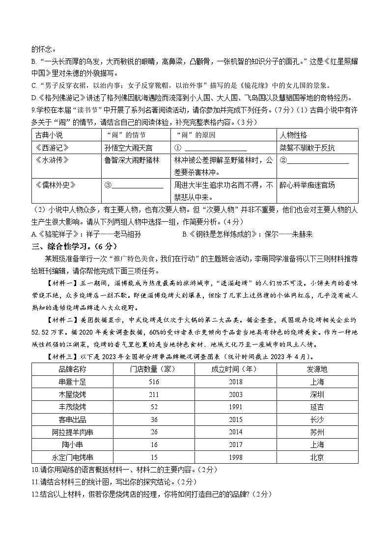 2023年山东省潍坊市潍城区中考二模语文试题（含答案）第3页