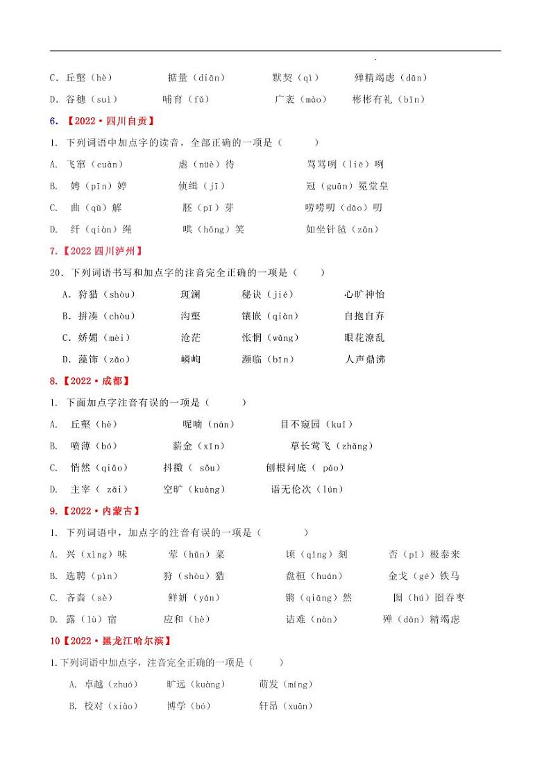 专题01 字音-2023年中考语文考前冲刺提分攻略（原卷版）第3页