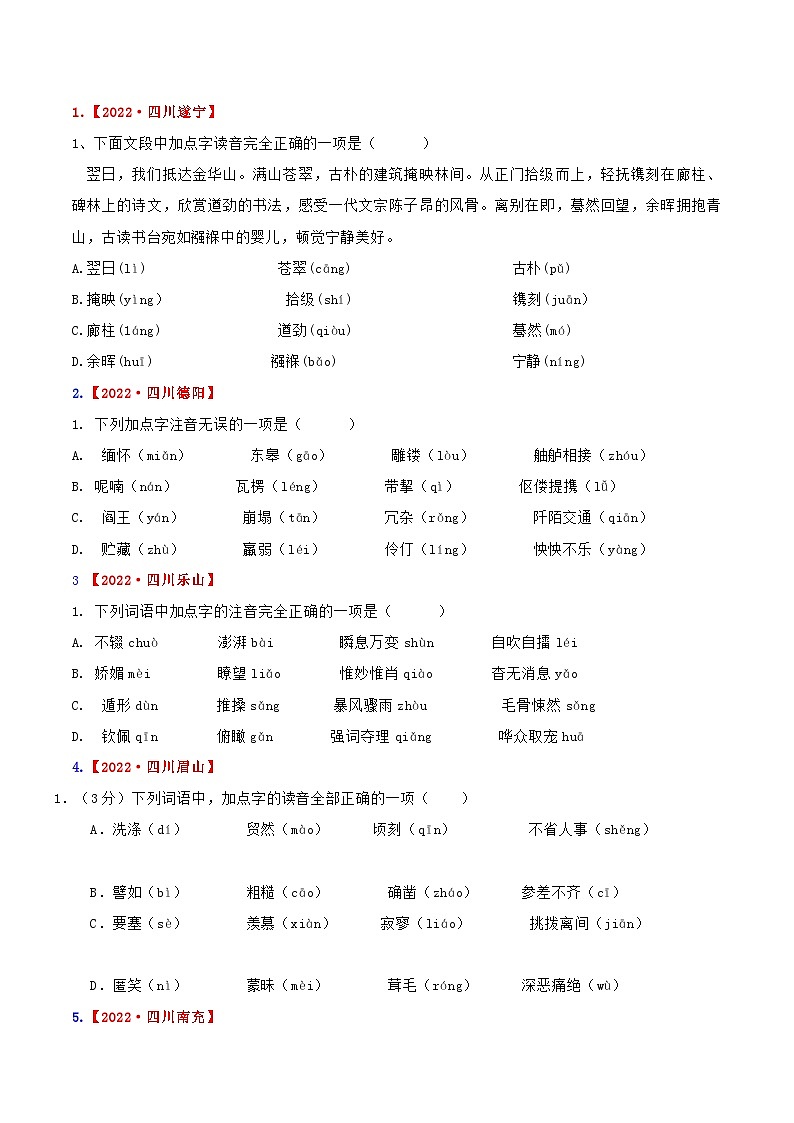 专题01 字音-2023年中考语文考前冲刺提分攻略（原卷版）第2页