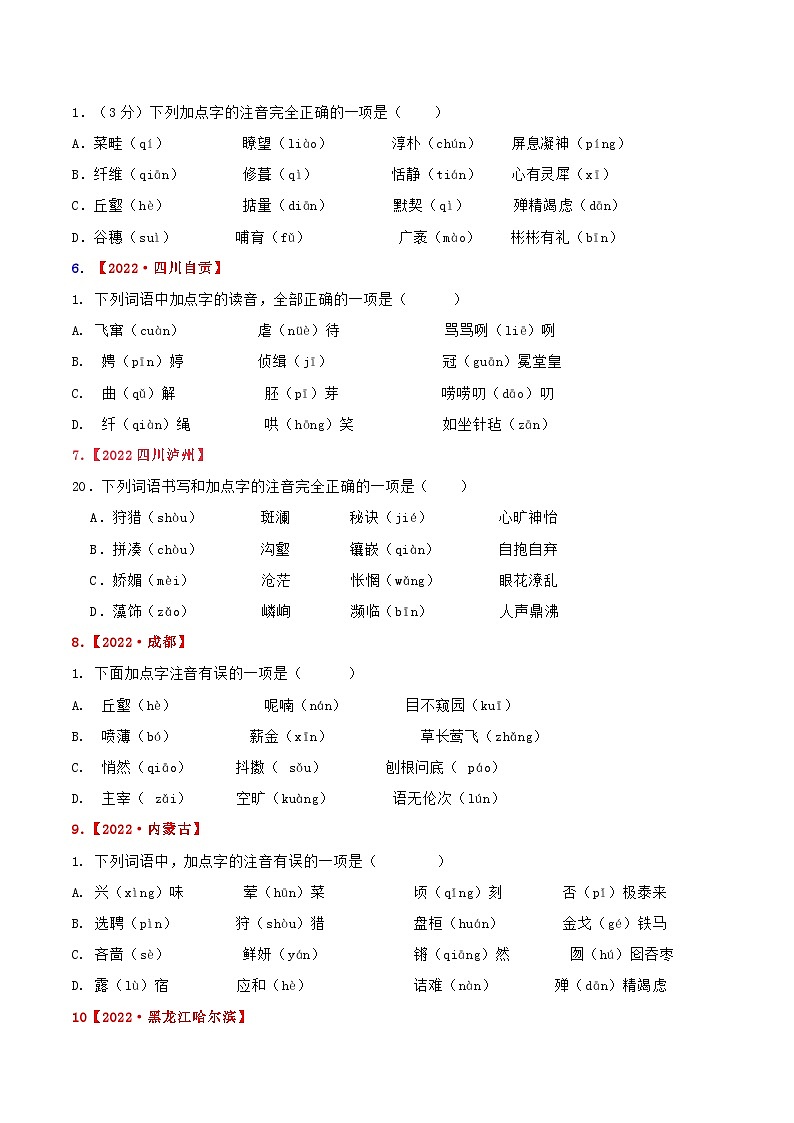专题01 字音-2023年中考语文考前冲刺提分攻略（原卷版）第3页