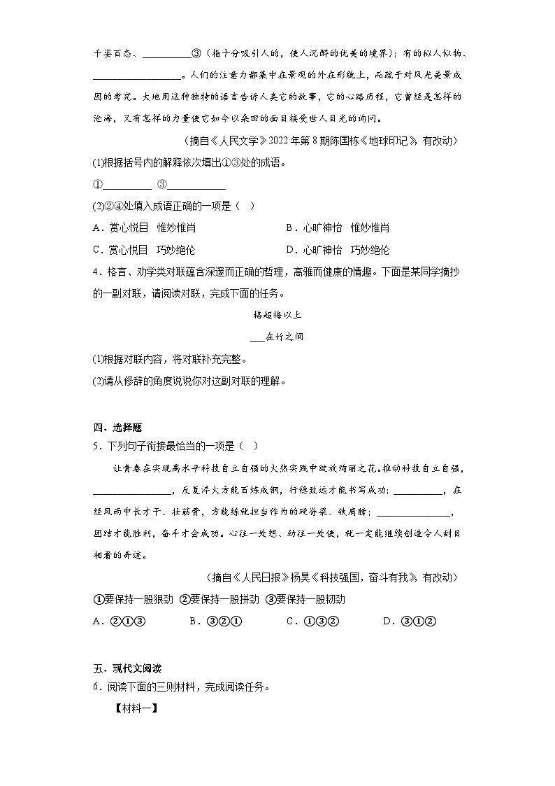 2023年宁夏中考模拟语文试题（含答案）第2页