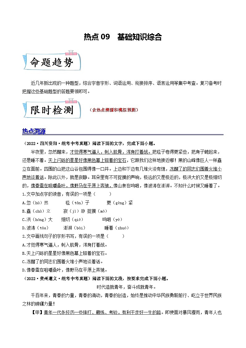 热点09 基础知识综合-2023年中考语文【热点·重点·难点】专练（全国通用）01