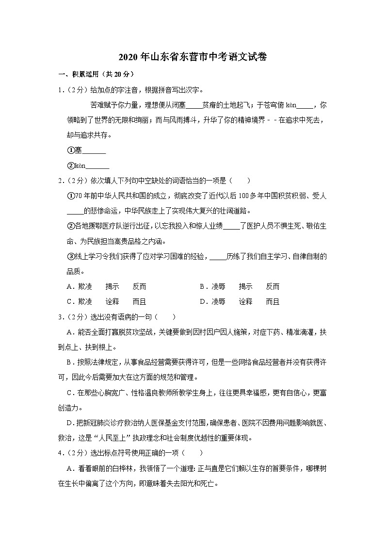 2020年山东省东营市中考语文试卷01