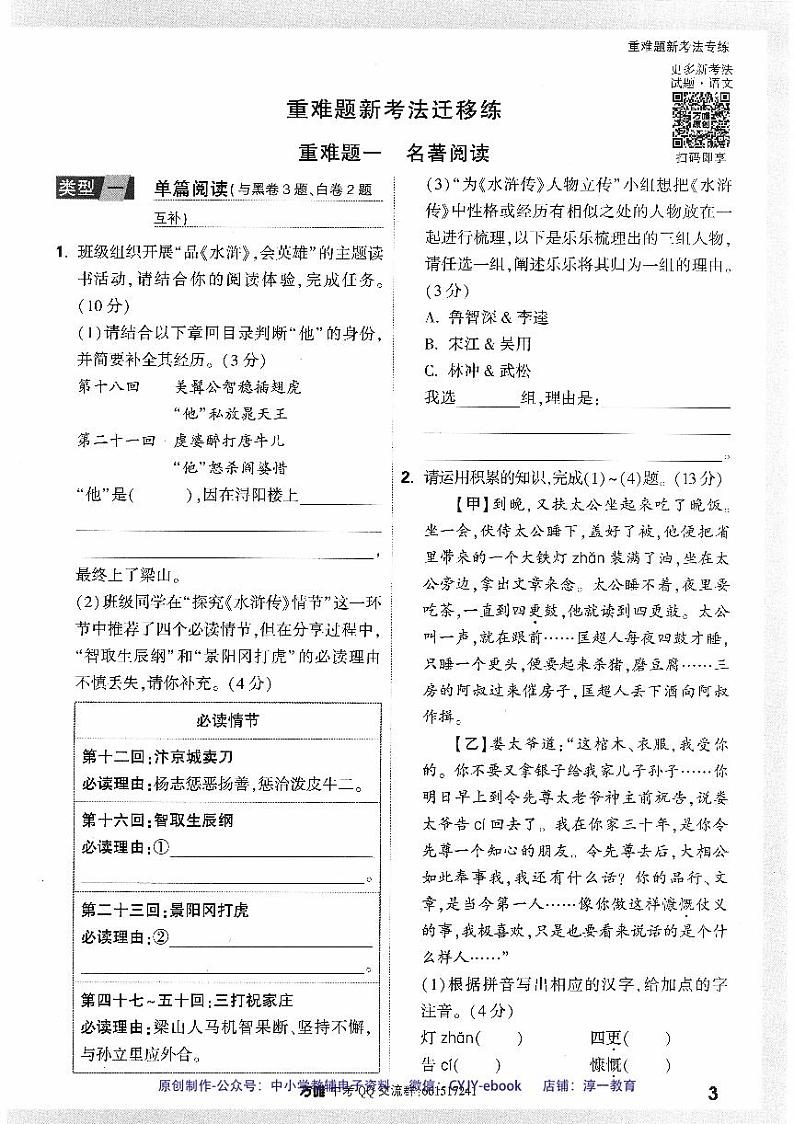 【2】《重难题新考法专练》-安徽：语文第3页