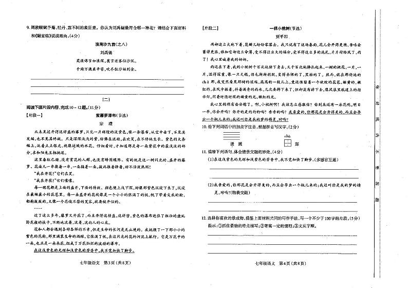 山西省太原市2020-2021七年级初一下学期期末语文试卷+答案02