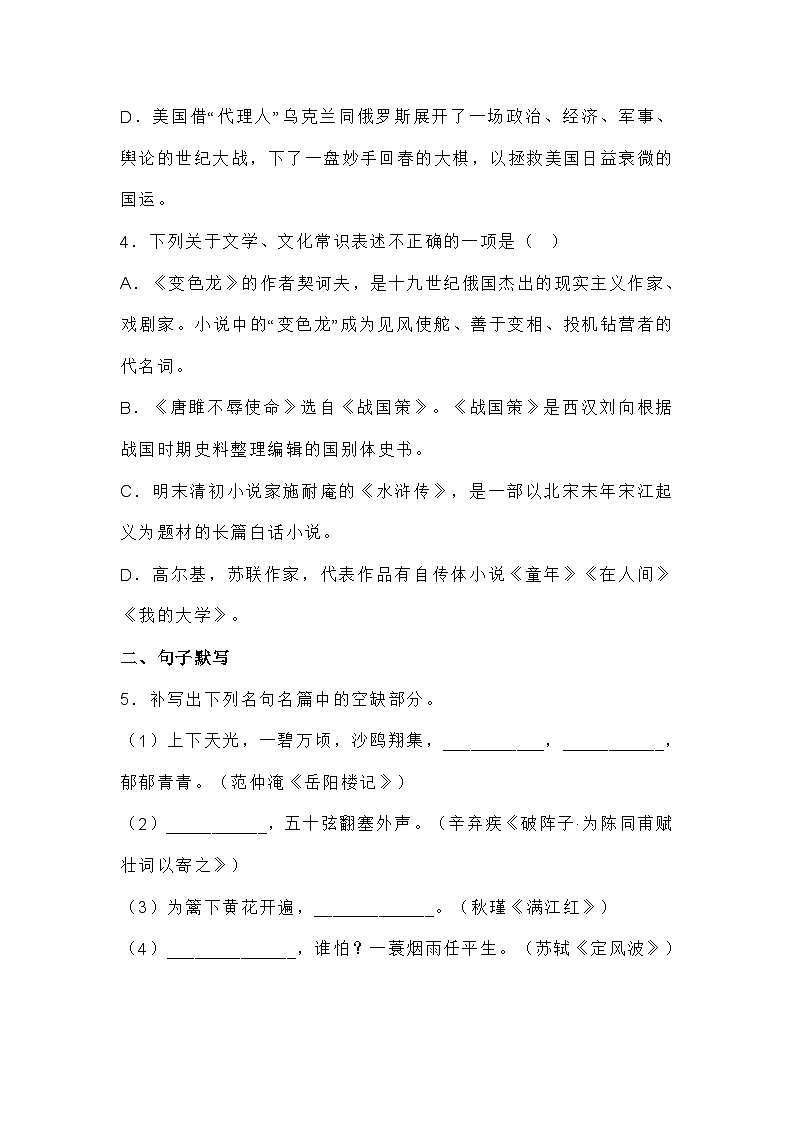 山东省临沂市罗庄区2022-2023学年九年级上学期期末语文试题及答案02