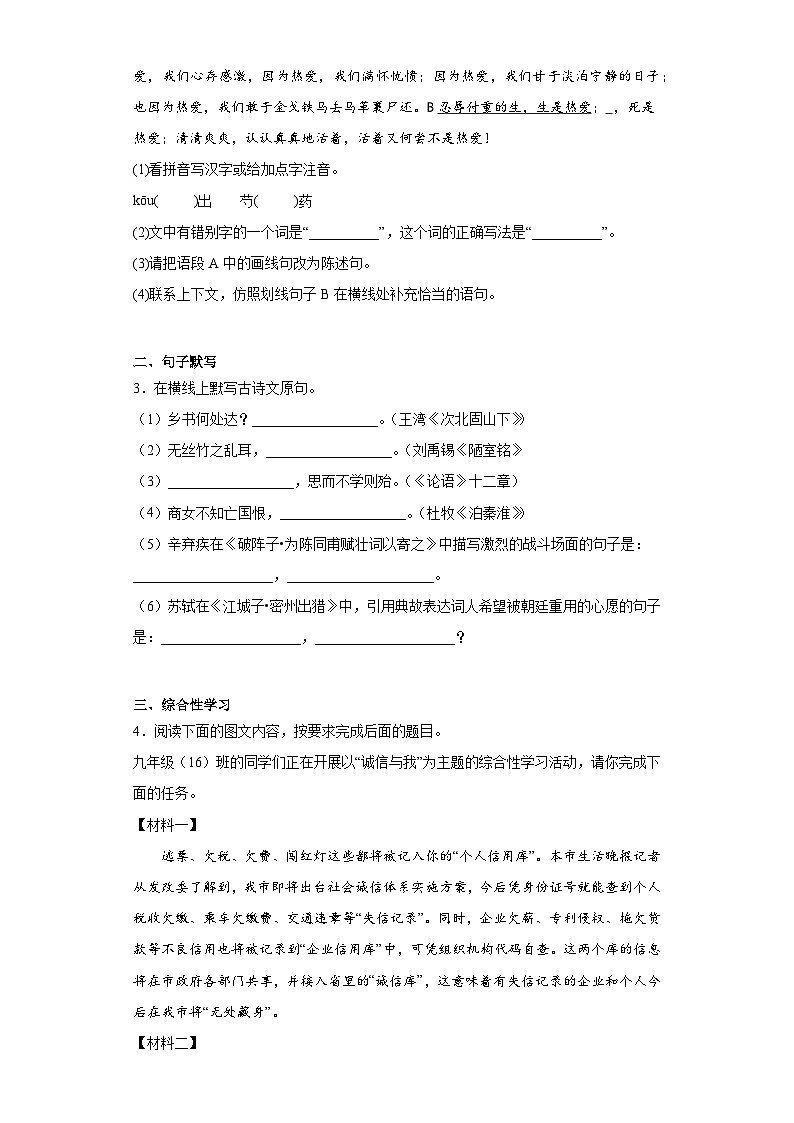 2023年海南省陵水县中考模拟语文试题-（含答案）第2页