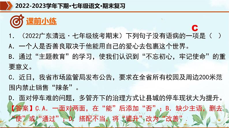 专题05 病句的辨析与修改（课件）-2022-2023学年七年级语文下册期末复习精品课件及专题检测第4页