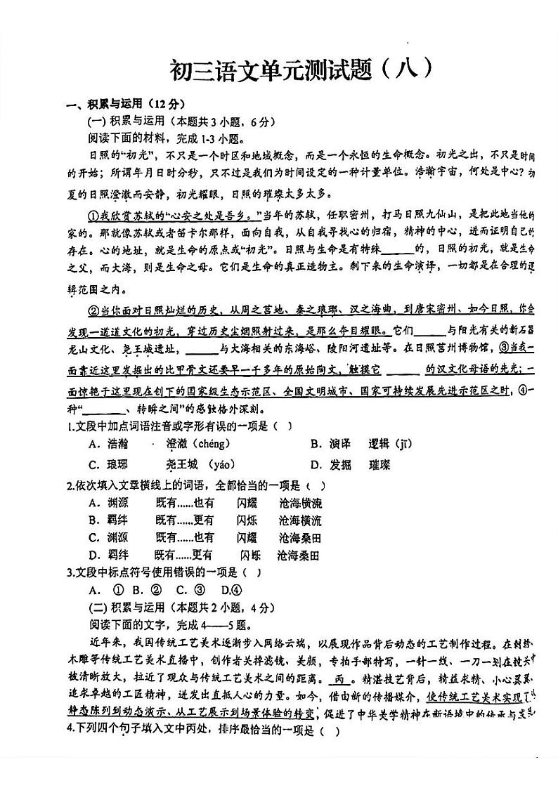 2023年山东省日照市中考三模语文试题01