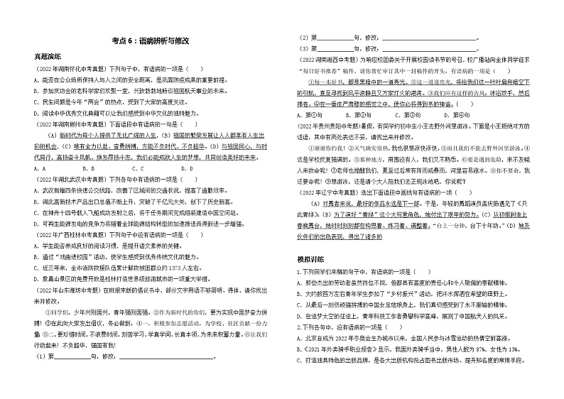考点6：语病辨析与修改-2023届中考备考语文（A3 word版）第1页