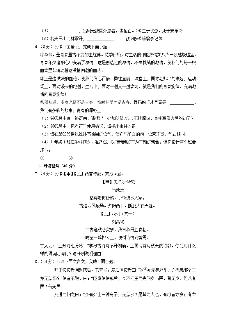 2023年山东省临沂市沂南县中考语文二模试卷02