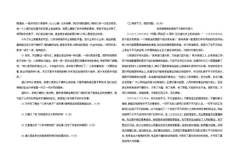2023年吉林省大安市乐胜乡中学校中考第四次模拟考试语文试卷（含答案）第3页