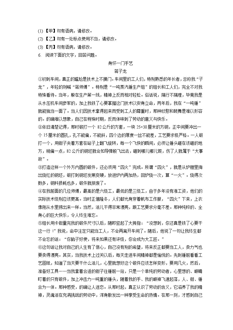 2023年安徽省滁州市凤阳县中考语文二模试卷（含答案）03