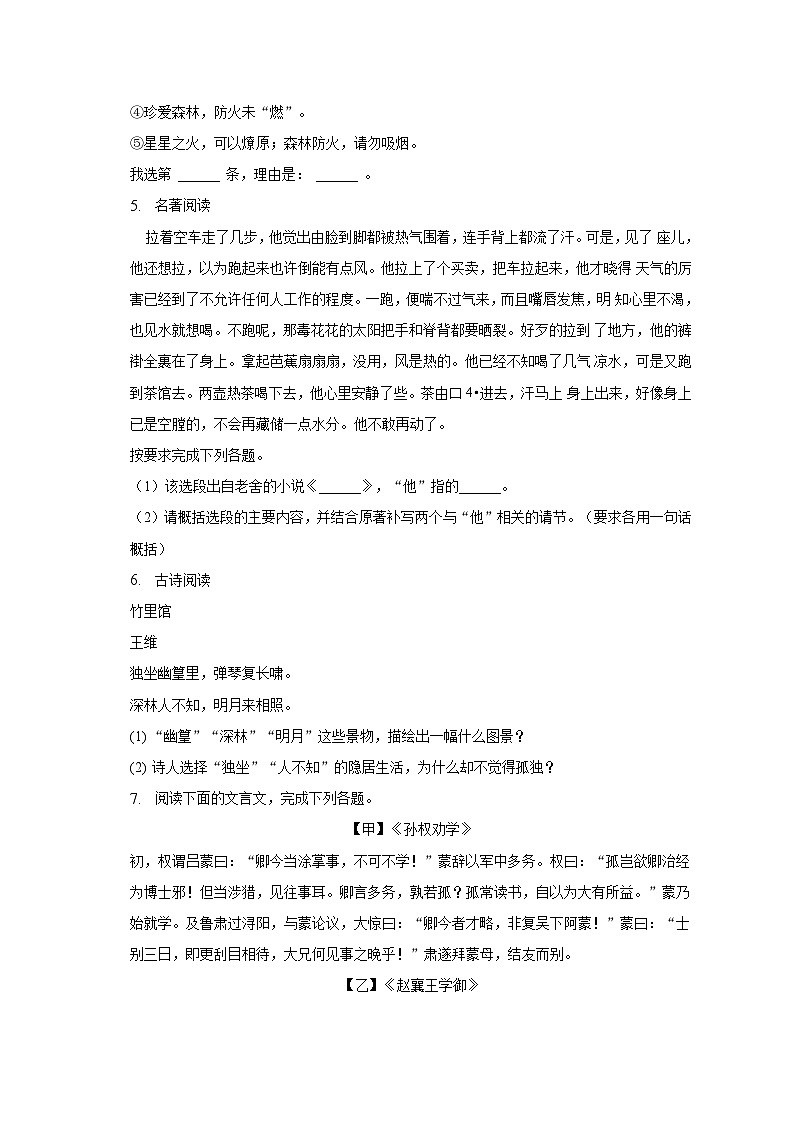 2022-2023学年河北省石家庄市七年级（下）期中语文试卷-普通用卷第2页