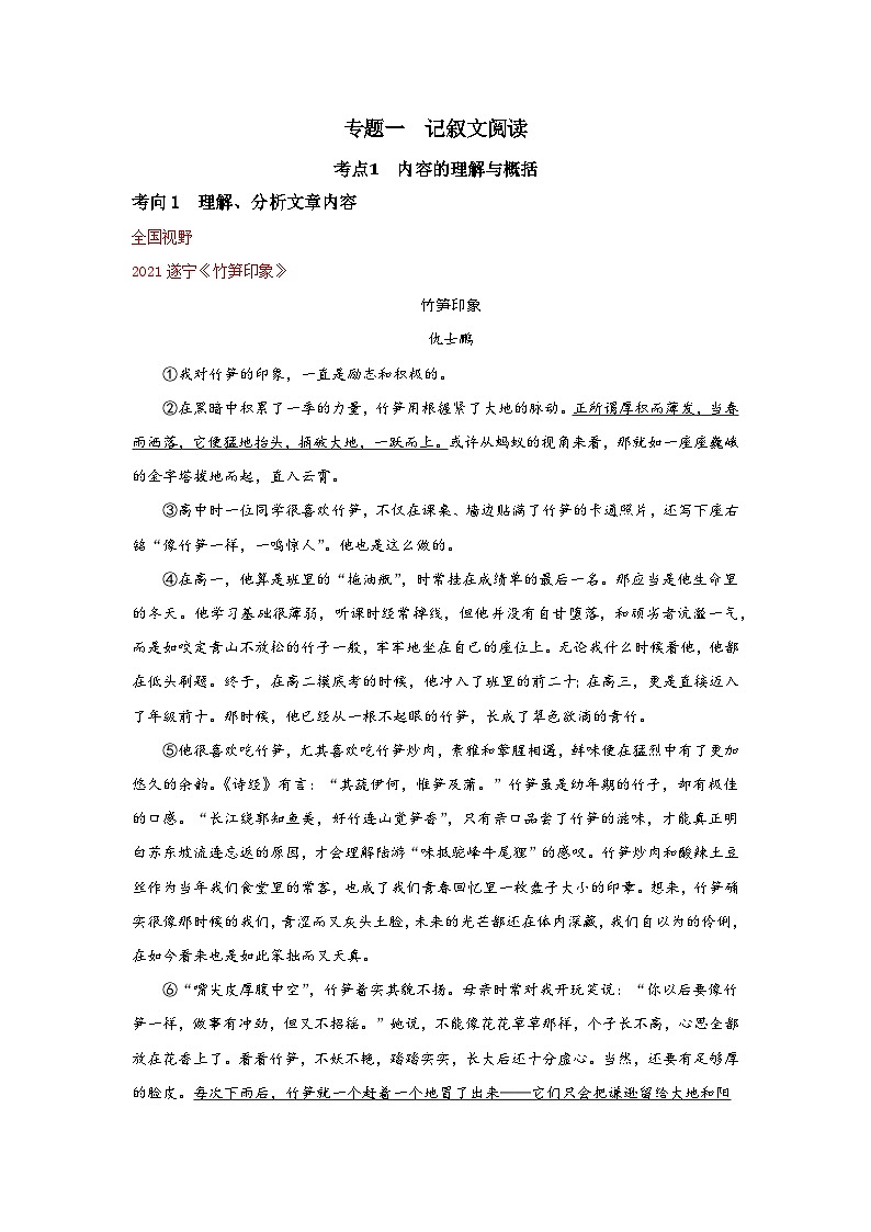 中考语文复习--  专题一  记叙文阅读第1页