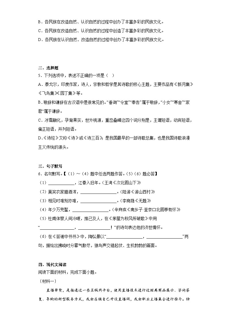 2023年云南省丽江市中考二模语文试题（含解析）第2页