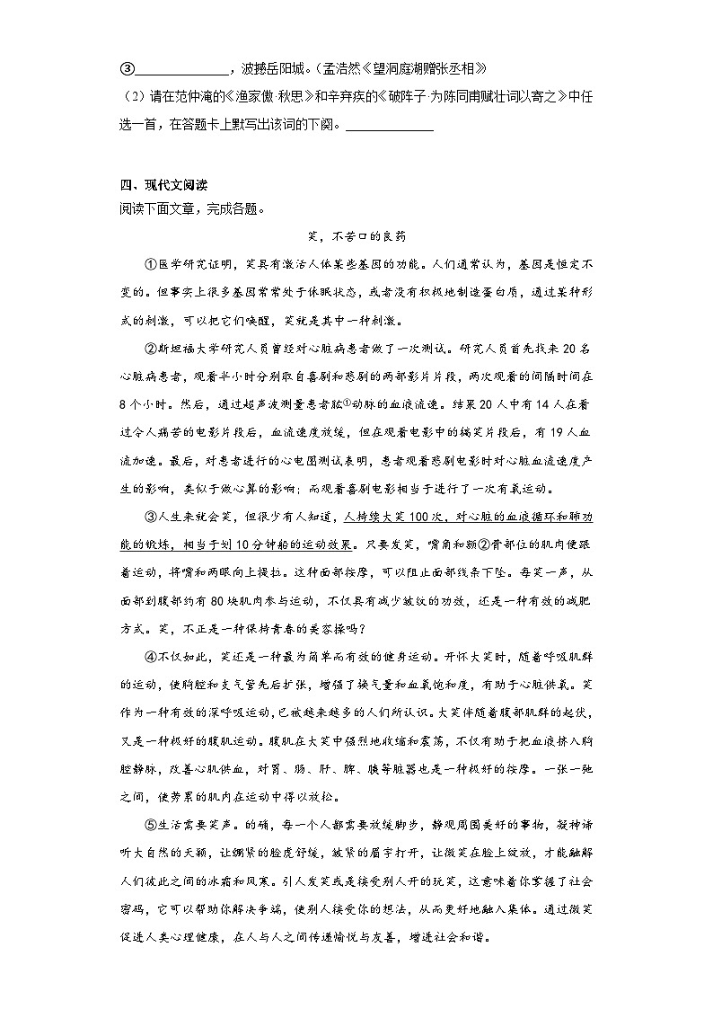 2023年四川省成都市天府新区中考二诊语文试题（含答案）03