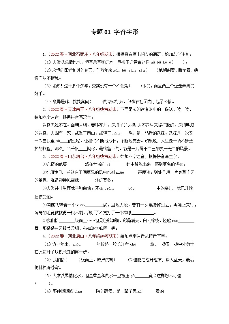 专题01 字音字形－2022-2023学年八年级语文下册期末专项复习01