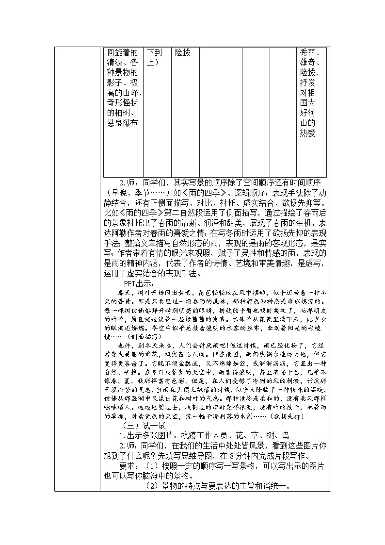 第三单元写作 学习描写景物 教学设计 2022-2023学年部编版语文八年级上册02