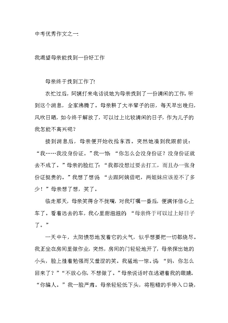 初三语文中考优秀作文总结及赏析第1页