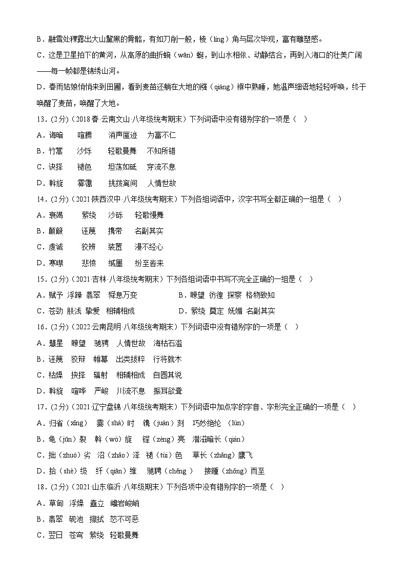 【期末专题复习】部编版语文2022-2023学年八年级下册期末：专题01  字音字形（测试）03