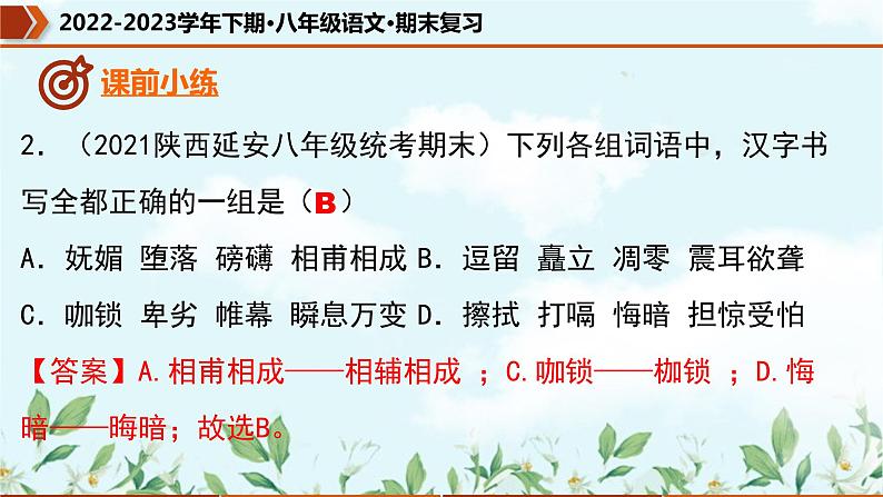 【期末专题复习】部编版语文2022-2023学年八年级下册期末：专题01  字音字形（课件）05