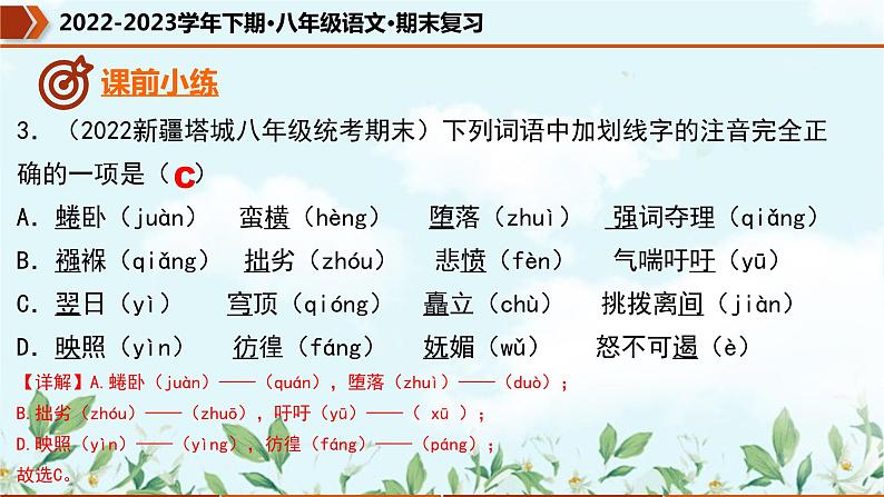 【期末专题复习】部编版语文2022-2023学年八年级下册期末：专题01  字音字形（课件）06