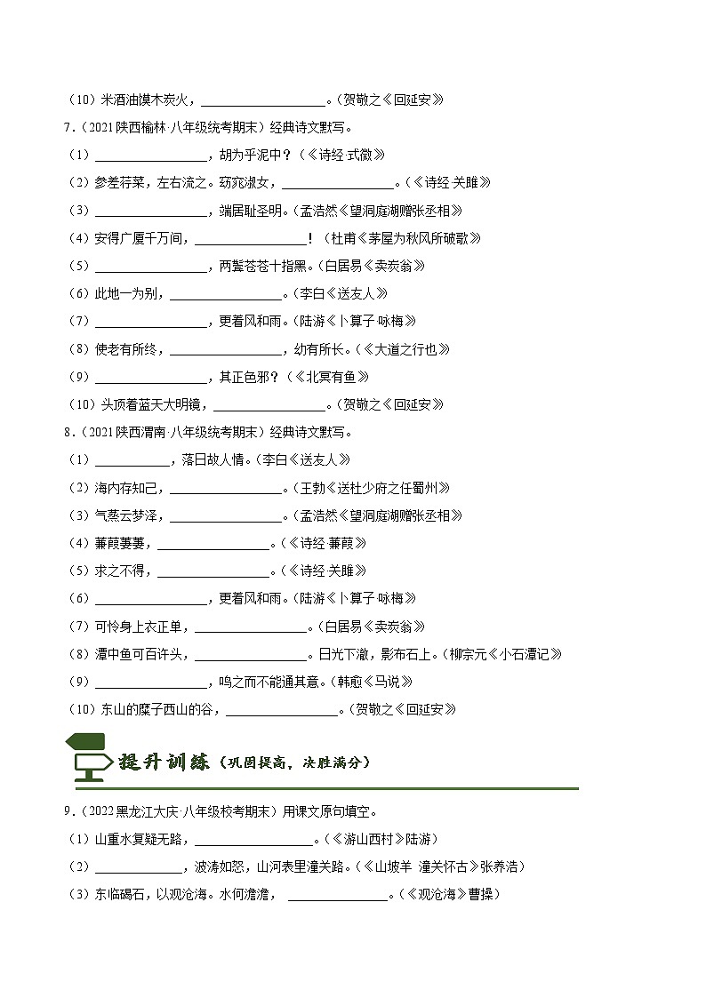 【期末专题复习】部编版语文2022-2023学年八年级下册期末：专题08  名句默写（测试）03