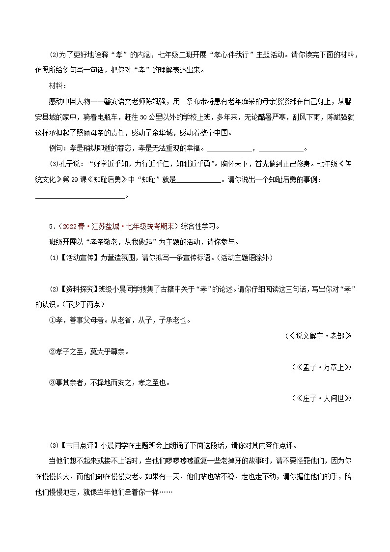 【期末精讲精练】部编版语文2022-2023学年七年级下册期末：专题07 综合性学习（专题练习）（原卷版）第3页