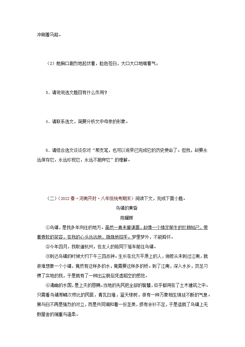 【期末考点专练】部编版语文2022-2023学年八年级下册期末：专题13：散文阅读（专题练习）（原卷版）第3页
