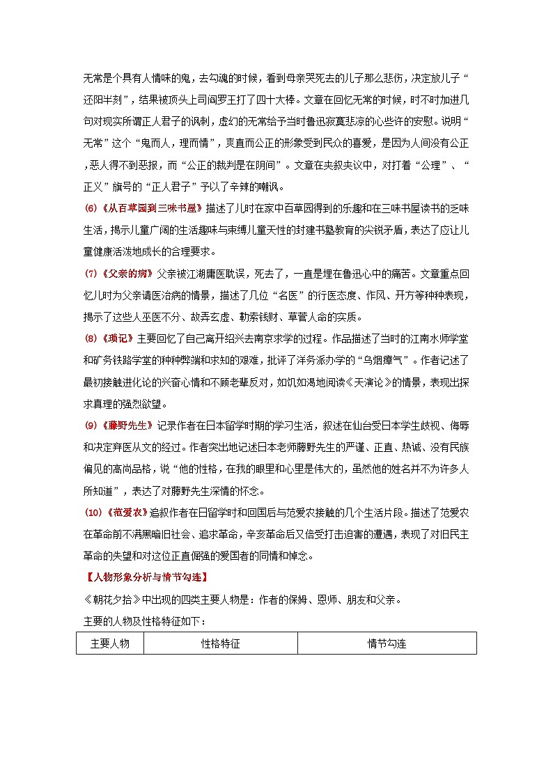 专题23 名著《朝花夕拾》知识点-中考语文背诵手册第2页