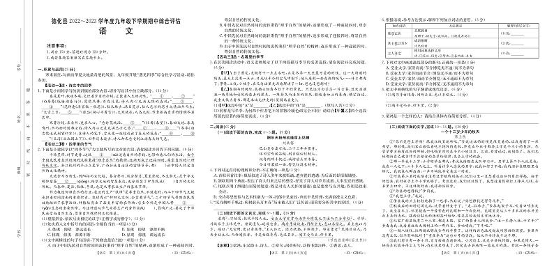 福建省泉州市德化县多校联考2022-2023学年九年级下学期期中综合评估语文试题01
