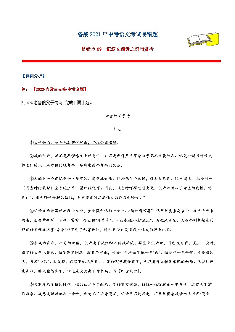 易错点09  记叙文阅读之词句赏析（解析版）第1页