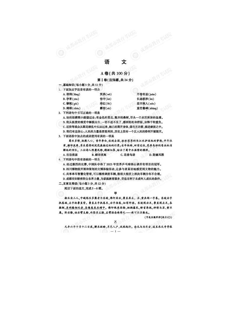 2023年四川省成都市中考语文真题01