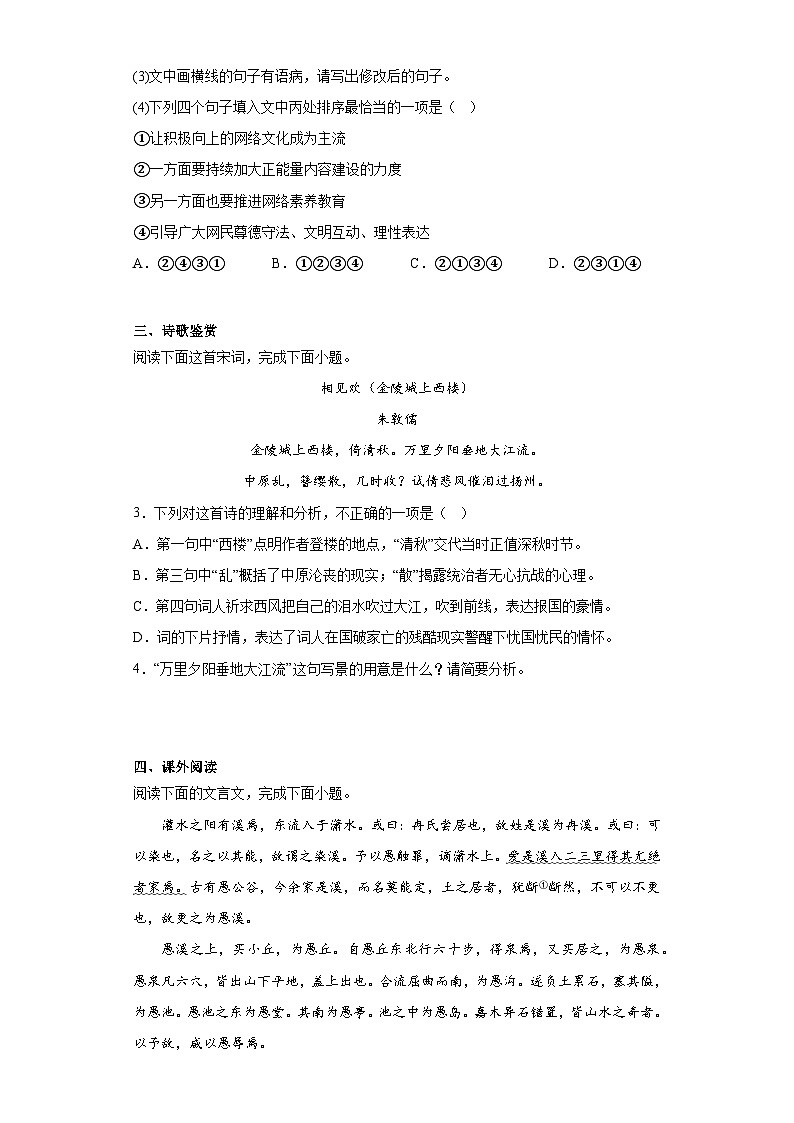 2022年福建省三明市宁化县中考模拟语文试题（含解析）02